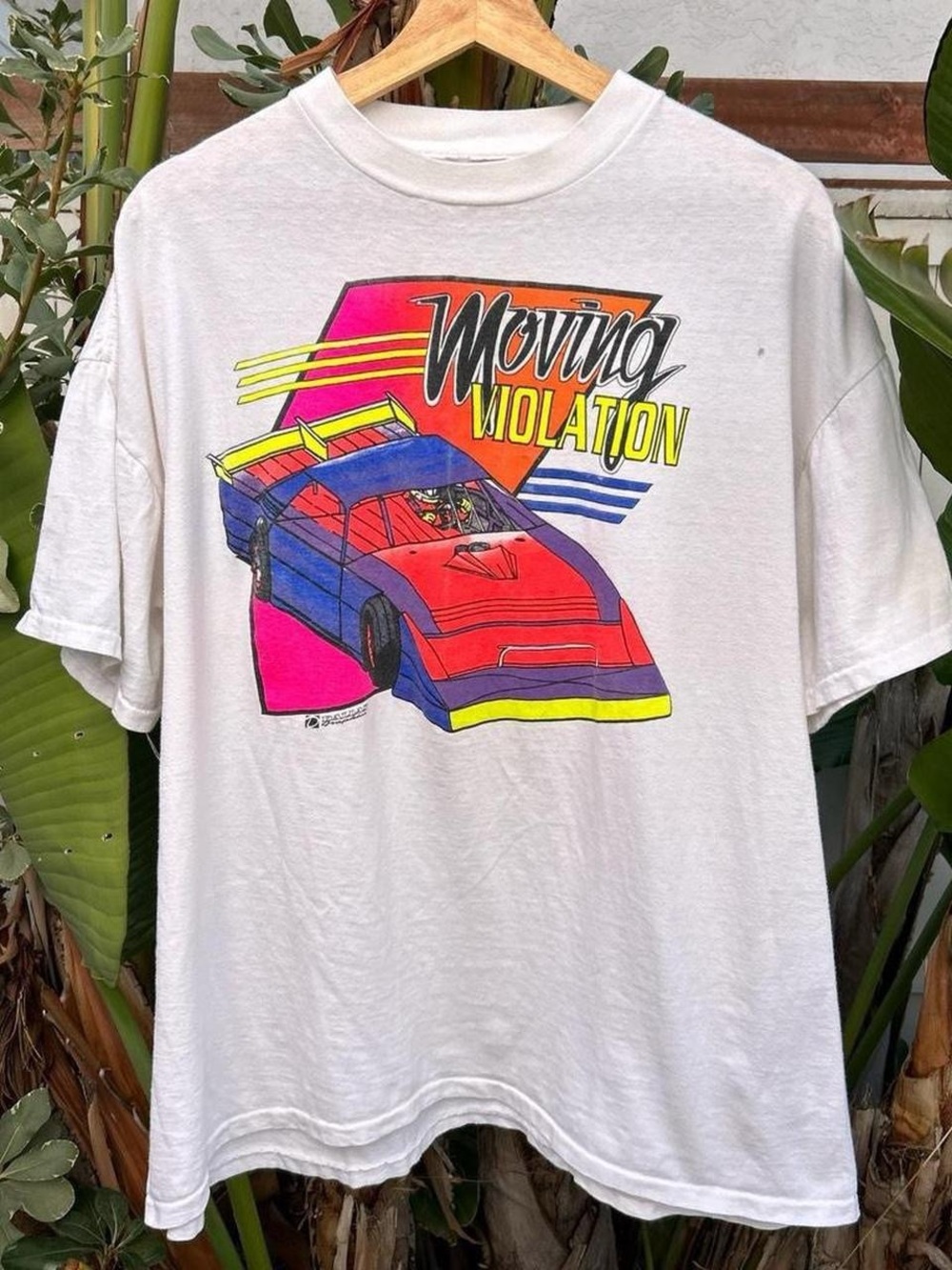 Vintage 1990s Moving Violation Racing Car Graphic T Shirt XL